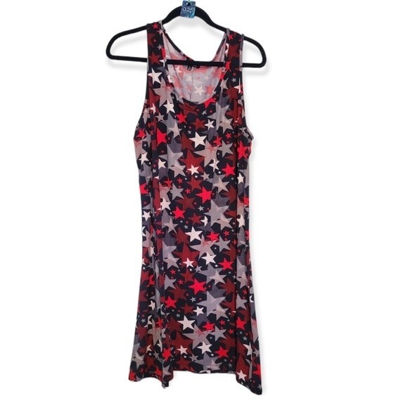 8 of Hearts Star Print Patriotic American Dress Size 3X - Picture 1 of 5